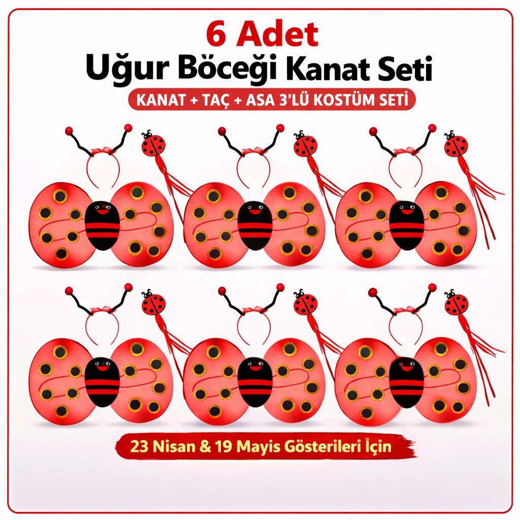 6amp;#39;lı Uğur Böceği Ateş Böceği Kostüm Seti – Kanat Taç Asa