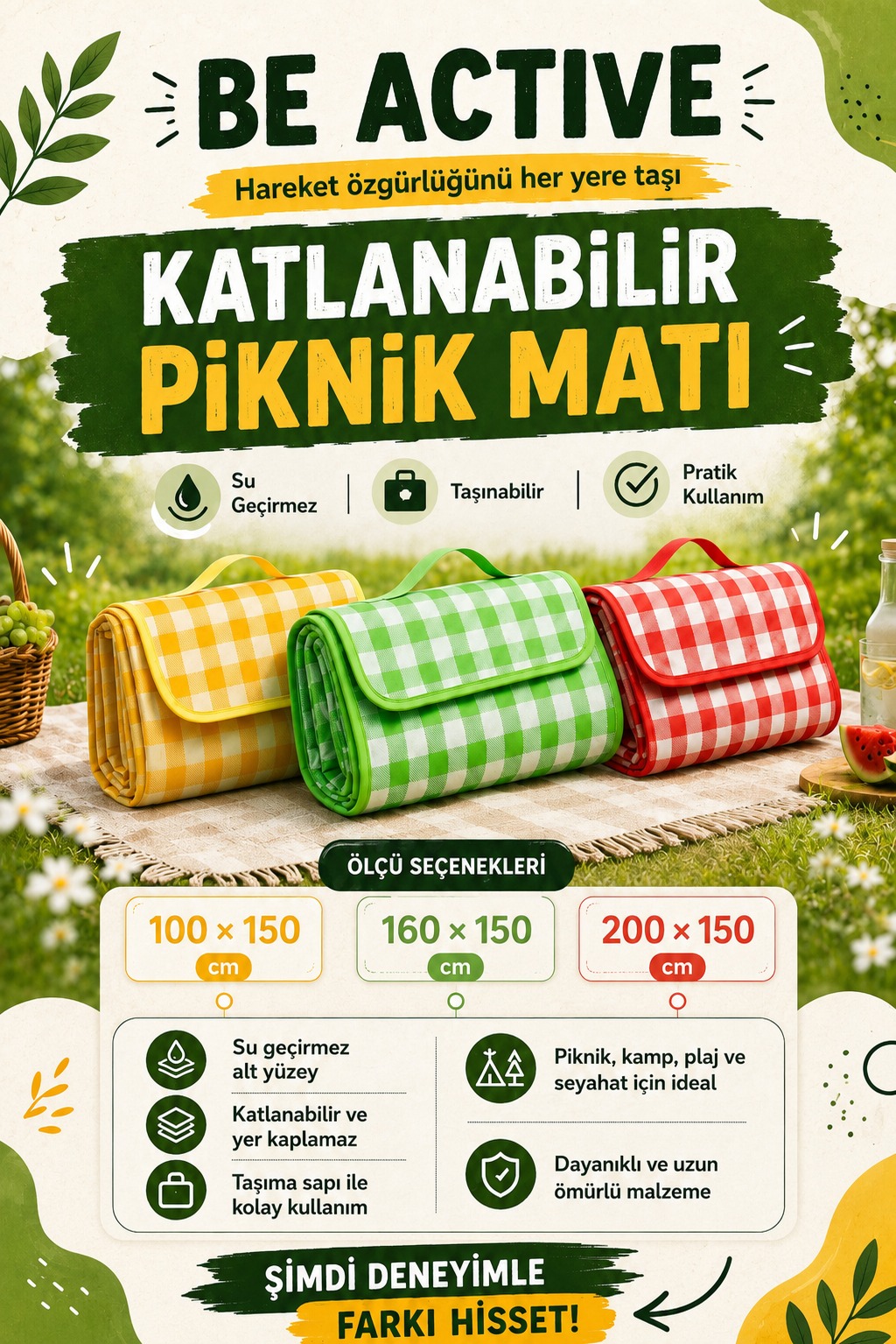 Büyük Boy Piknik Örtüsü Desenli